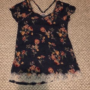 blue floral lace shirt